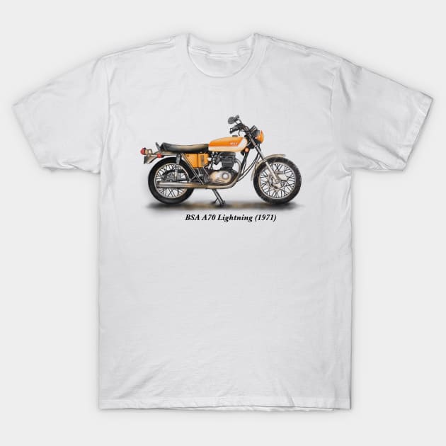 Drawing of Retro Classic Motorcycle BSA A70 Lightning 1971 T-Shirt by Roza@Artpage